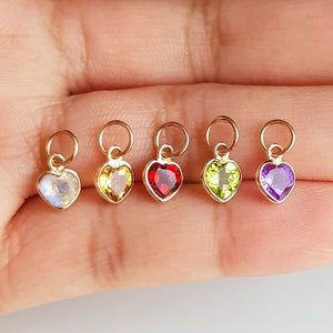 18k solid gold garnet, moonstone, amethyst, citrine, peridot charm/Heart shape minimal handmade valentine charm/Bracelet charm/Gift for her