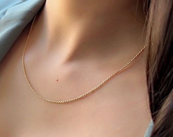 Chaîne en or massif 14 carats/Collier torsadé en or/Chaîne fine en or massif 14 carats pour pendentif/Chaînes pour breloques/Cadeau pour elle