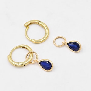 Pair Sapphire 18k Solid charm/Natural Sapphire Earring/Huggie Hoop Charm/September Birthstone/Handmade Gold Charm/Wedding Gift/Gift For Her
