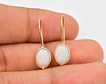Opal 18k Solid Gold Earring/Natural Australian Opal Earring/Opal Dangle Gold Earring/Handmade Bezel Earring/October Birthstone/Gift For Her