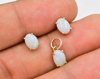 7 x 5 mm ovale natuurlijke Australische opaal sieradenset/14 kt massief goud/opaal oorbelhanger voor dames/oktober geboortesteen/handgemaakte bedel/cadeau voor haar