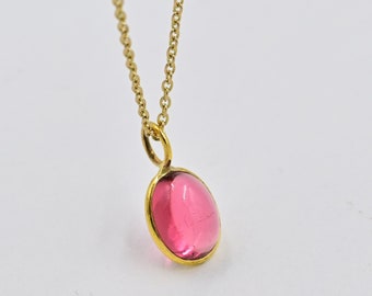 Natural Pink Tourmaline Cabochon Charm Pendant/ 18k Solid Gold/ Tourmaline Handmade Charm/ Bezel Setting/ October Birthstone/ Gift For Her