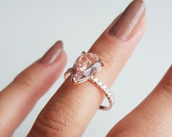 AA Morganite 14K Solid Gold Ring/Rose Gold Ring/Pear Shape Morganite Women Ring/Engagement Ring/Anniversary Ring/Gift For Her