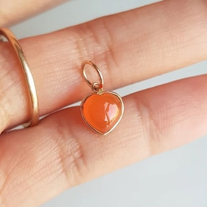 Spelled Carnelian 18k solid gold charm/Heart shape dainty pendant/Daily wear minimal handmade gold charm/August birthstone/Gift for her