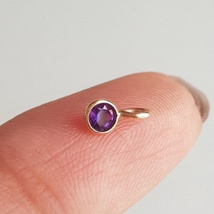 Amethyst charm/18k solid gold/Round 3mm SMALL amethyst/Bezel wire setting/Dainty handmade gold charm/February birthstone/Gift for her