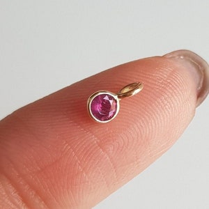 Ruby charm/18k solid gold/Round 3mm SMALL ruby/Lightweight Dainty handmade gold charm/Bezel wire setting/July birthstone charm/Gift for her