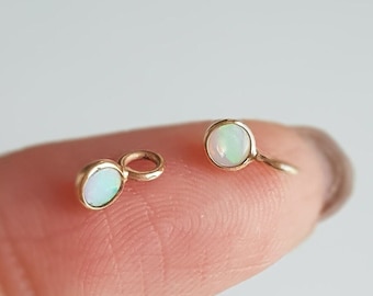 Ethiopian opal charm/18k solid gold/Round 3mm SMALL natural opal/Bezel wire setting/Dainty handmade charm/June birthstone/Gift for her