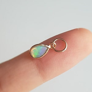 Ethiopian opal/18k gold charm/Pear shape opal pendant/Gold charm for bracelet/Lightweight daily wear small charm/Gift for her