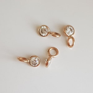 Moissanite charm/18k solid gold/Round 3mm SMALL moissanite/Bezel wire setting/Dainty handmade gold pendant/March birthstone/Gift for her