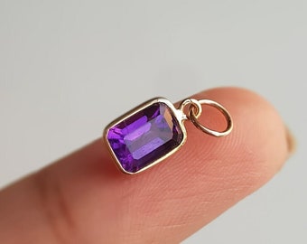 Brazilian Amethyst 18k gold charm/Emerald cut amethyst charm/Minimal handmade pendant/February birthstone/Anniversary gift/Gift for her