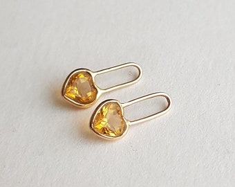 18k solid gold pair citrine hoop earrings charm/Casual wear handmade dainty citrine charms for earrings/Bezel setting/Gift for her