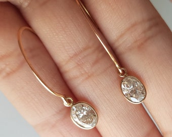 Moissanite 18k solid gold dangle earring/Delicate moissanite minimal handmade gold earrings/Anniversary gift/April birthstone/Gift for her