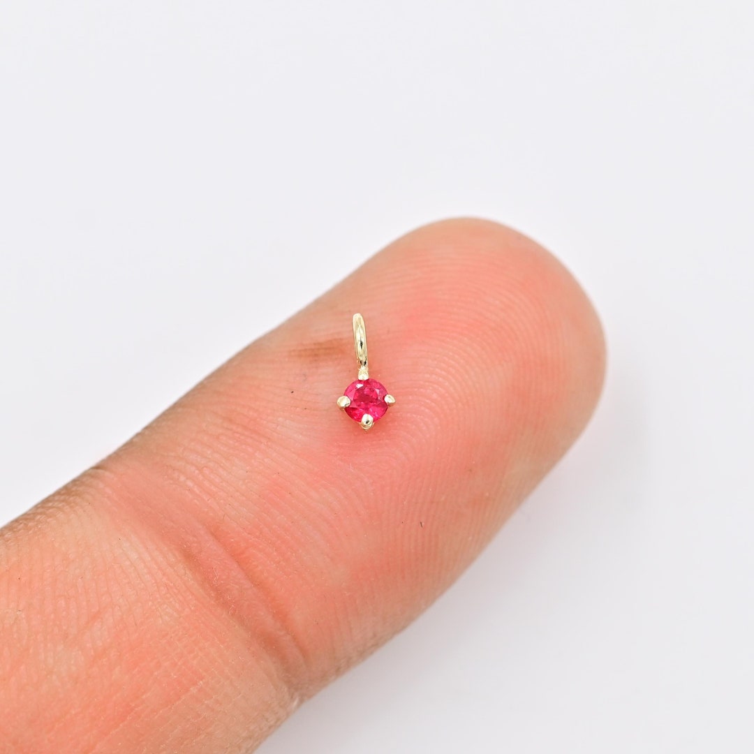 Charming Ruby Ruby 14K Solid Gold Charm, 2.5 MM Round Natural Ruby Charm Pendant ...