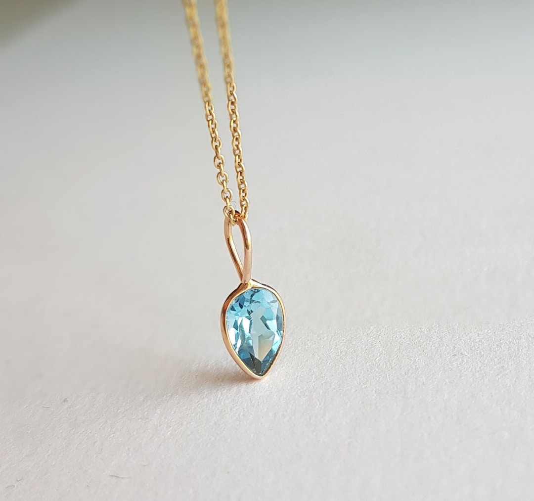 スイスブルートパーズ 18K ソリッドゴールド チャームペンダント