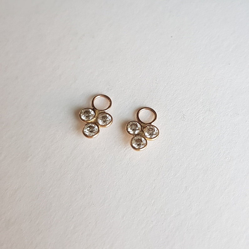 18k solid gold pair moissanite charm/Casual wear handmade small moissanite hoop earring charms/Bezel setting/April birthstone/Gift for her image 3