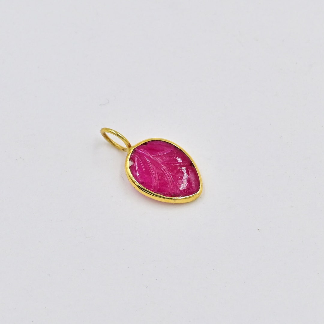 Charming Ruby Natural Ruby Craving Charm/18k Solid Gold/natural Ruby Leaf Pendant ...