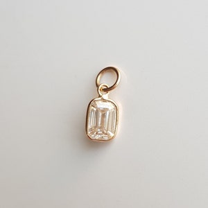 18k solid gold/Emerald cut moissanite charm/Casual wear handmade moissanite gold charm pendant/Bezel setting/April birthstone/Gift for her image 5