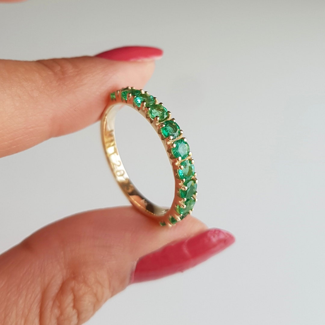 Half Emerald Eternity 14K Gold Band Ring/eternity Emerald Ring for ...