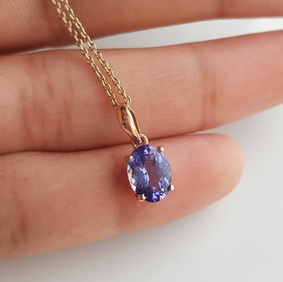 AA Tanzanite 14k solid rose gold pendant/Oval shape tanzanite pendant/Minimal handmade charm/Luxury pendant/December birthstone/Gift for her