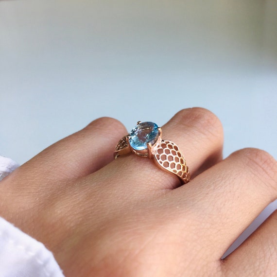 Carati Anello In Oro Con Pietra Acquamarina Anello In Oro Rosa 14K