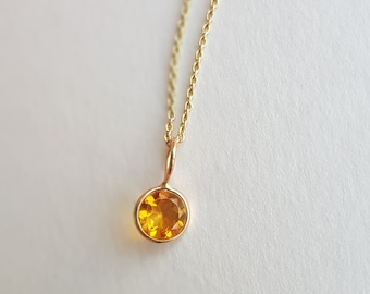 Citrine/18k gold charm pendant/Round citrine charm/Minimal handmade pendant/November birthstone/Anniversary charm gift/Gift for her