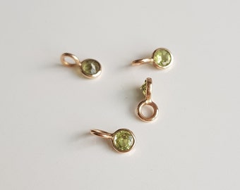 Peridot charm/18k solid gold/Round 3mm SMALL natural peridot/Lightweight Dainty handmade gold pendant/August birthstone charm/Gift for her