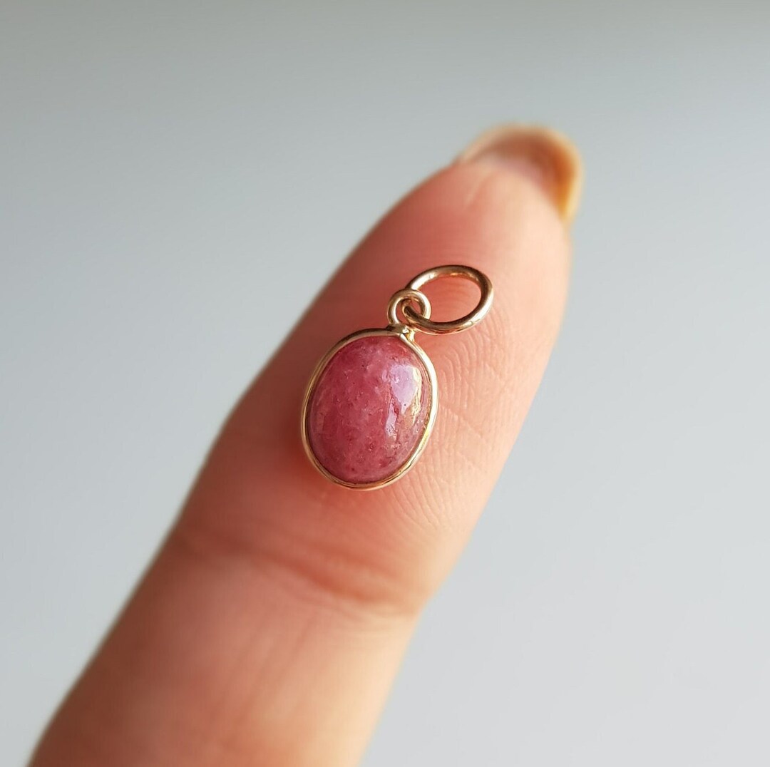 Rhodonite 18k Solid Gold Charm/rhodonite Dainty Valentine Charm/minimal ...