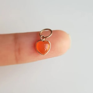 Spelled Carnelian 18k solid gold charm/Heart shape dainty pendant/Daily wear minimal handmade gold charm/August birthstone/Gift for her