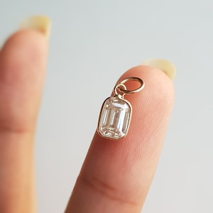 18k solid gold/Emerald cut moissanite charm/Casual wear handmade moissanite gold charm pendant/Bezel setting/April birthstone/Gift for her image 2