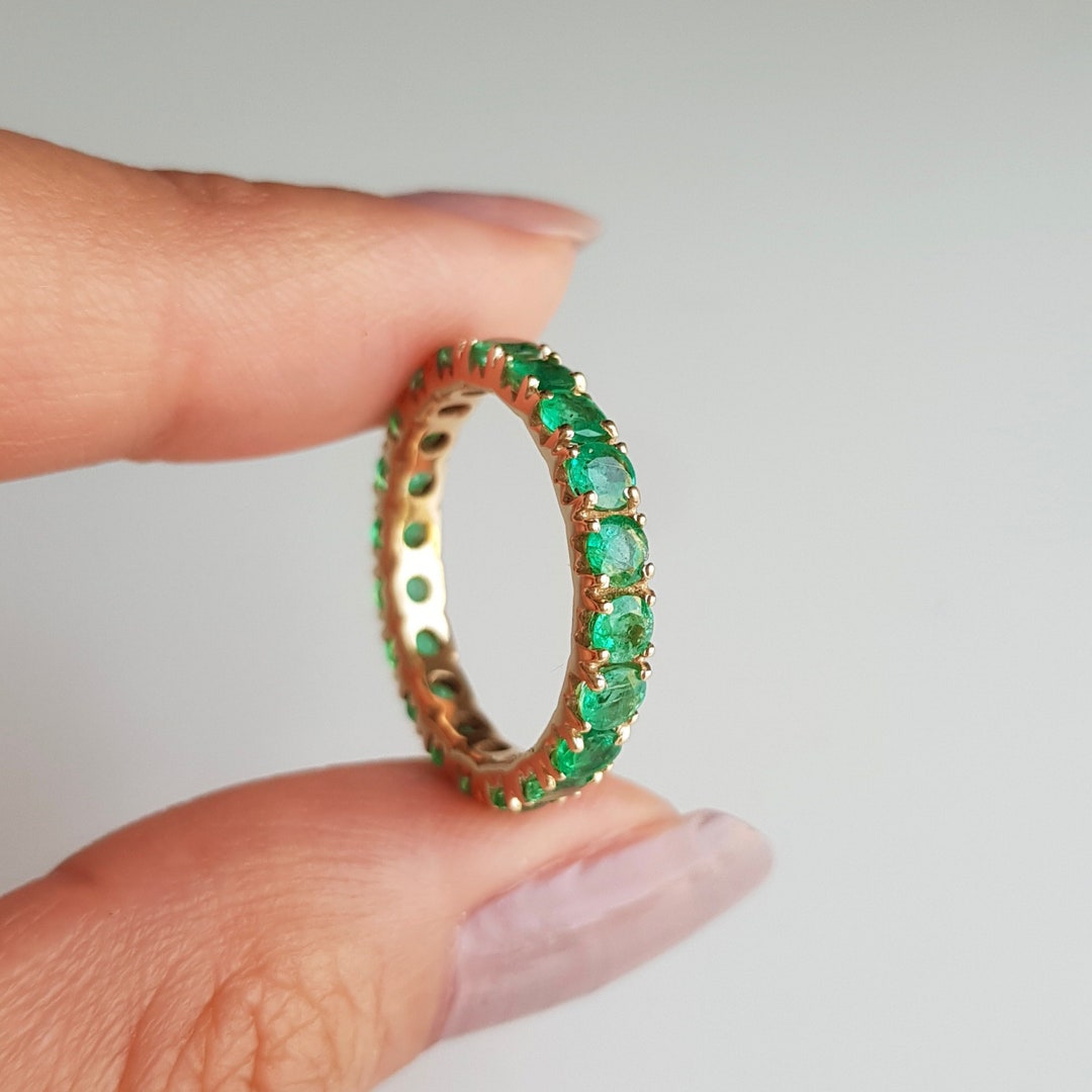 Emerald Eternity 14K Gold Band Ring/eternity Emerald Ring for Women ...