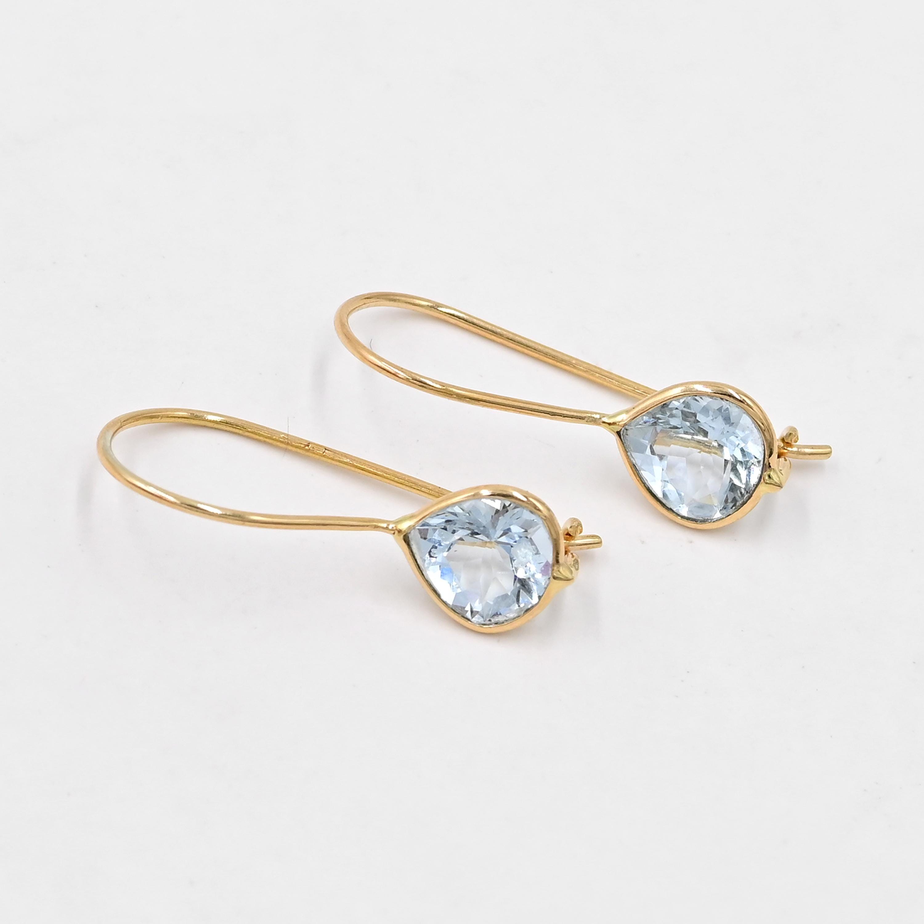 7mmハートシェイプ天然アクアマリンゴールドイヤリング/アクアマリン