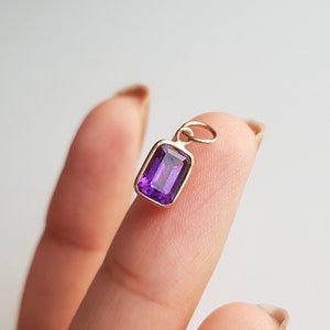 Brazilian Amethyst 18k gold charm/Emerald cut amethyst charm/Minimal handmade pendant/February birthstone/Anniversary gift/Gift for her image 2