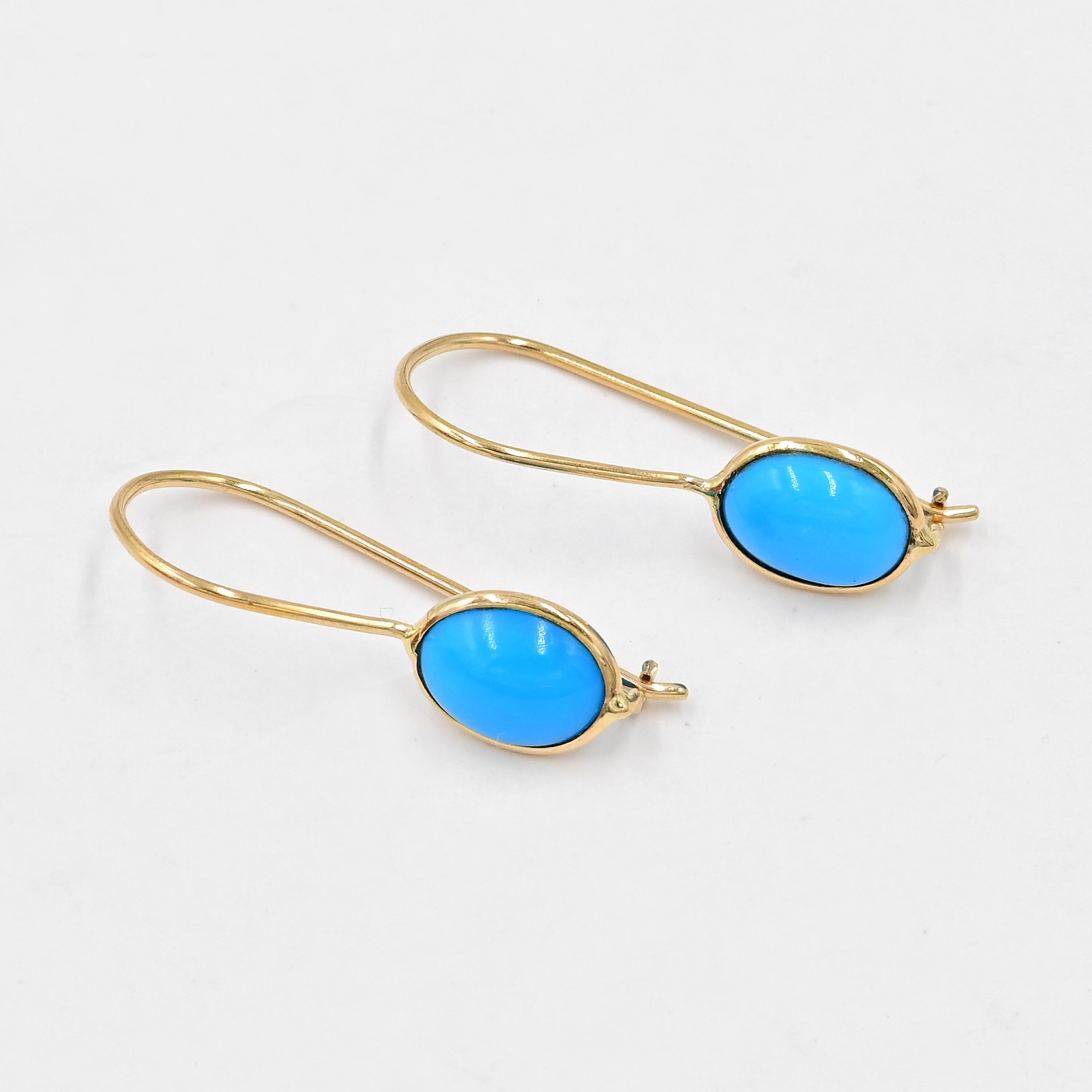 ターコイズ ハンドメイド ゴールド イヤリング/18金無垢/6 x 8 mm 