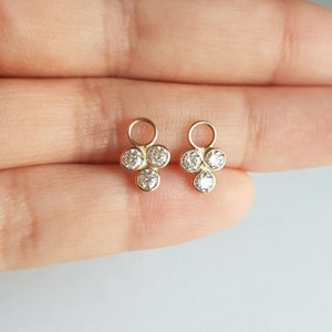 18k solid gold pair moissanite charm/Casual wear handmade small moissanite hoop earring charms/Bezel setting/April birthstone/Gift for her image 4