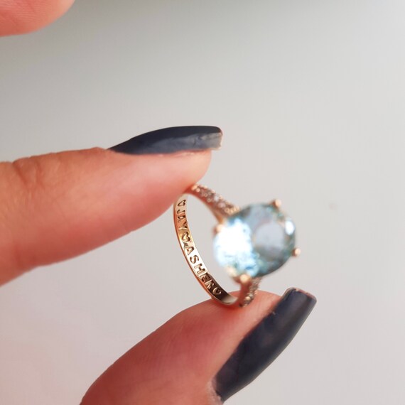 2 Carat Aquamarine Ring 14k Solid Gold Ring name Engraving