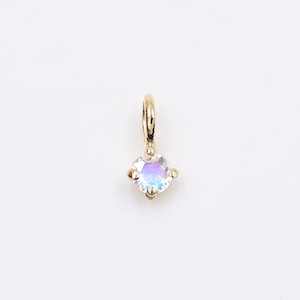14k Solid Gold Blue Fire Rainbow Moonstone Charm, 2.5 mm Round Moonstone Pendant, June Birthstone, Dainty Charm, Wedding Charm, Gift For Her