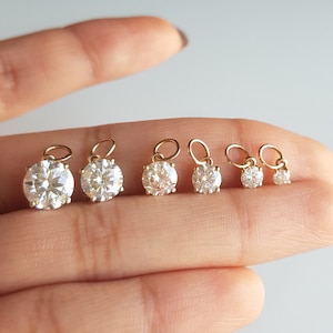 Moissanite/14k solid gold charm/Casual wear handmade small moissanite yellow gold charm pendant/Bezel setting/April birthstone/Gift for her
