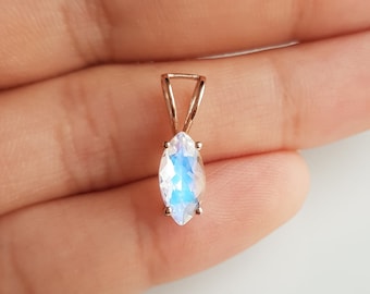 AA Rainbow moonstone 14k solid rose gold pendant/Minimal rainbow marquise moonstone pendant/Anniversary pendant/June birthstone/Gift for her