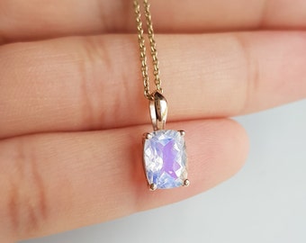 AA Rainbow moonstone 14k solid rose gold pendant/Minimal rainbow cushion moonstone pendant/Anniversary pendant/June birthstone/Gift for her