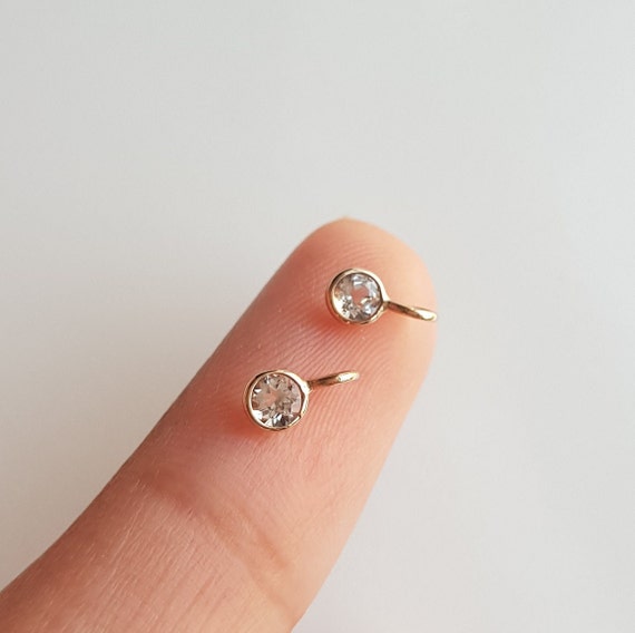 White Topaz Charm/18k Solid Gold/round 3mm SMALL White Topaz