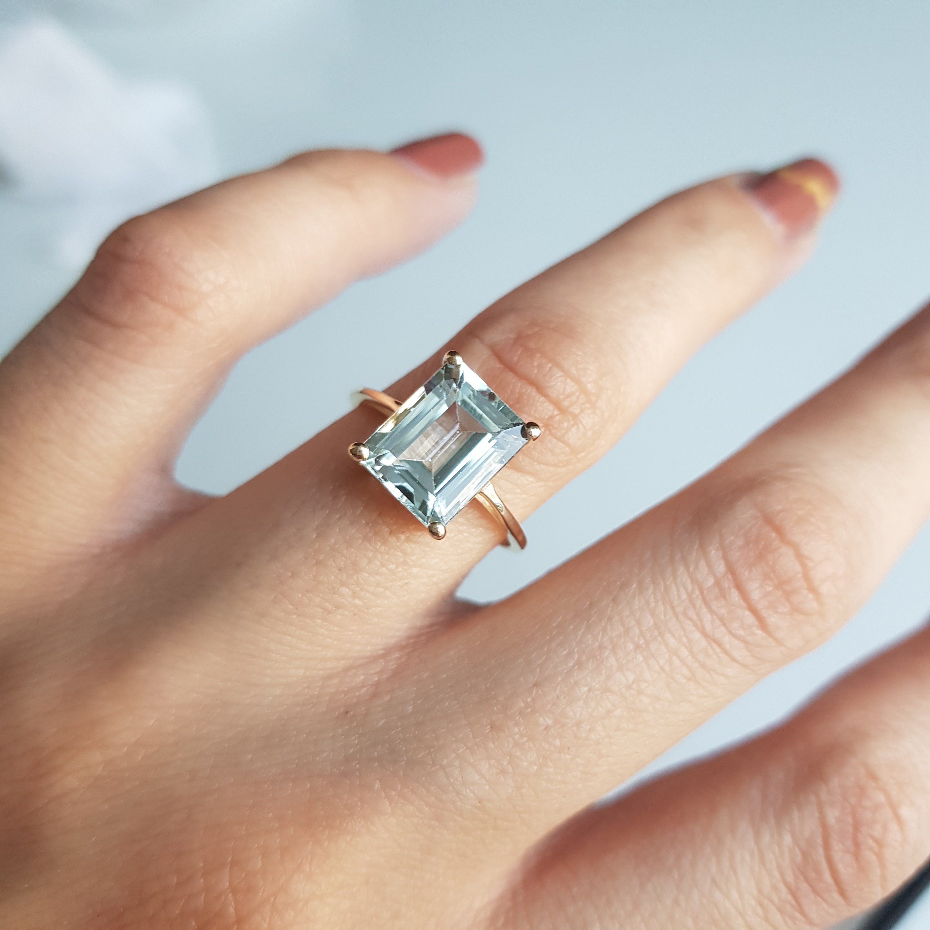 Natural Aquamarine Ring/14K Solid Gold Ring/Engagement Ring For Women/Stylish Solitaire Ring/March Birthstone Ring/Gift For Her