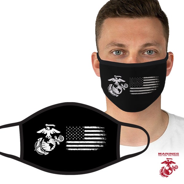 Official Licensed Made in USA US Army Marine Air Force Navy Unisex Adult Black Face Mask Product with Holographic Tag/Seal