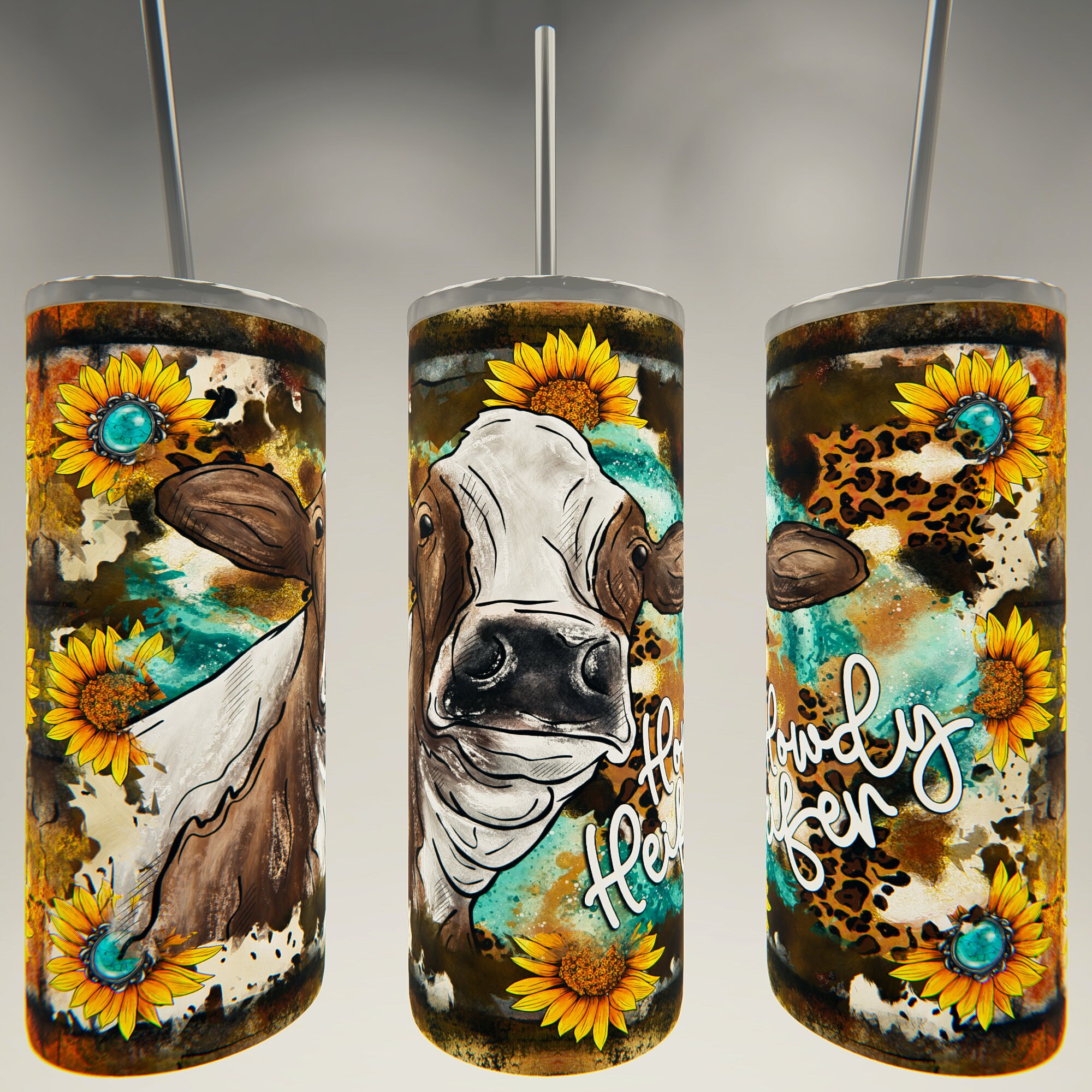 Cute Cow and Sunflower Tumbler, Cute Heifer Tumbler, Sunflower Cow Tumbler,  Tumbler With Lid and Straw 