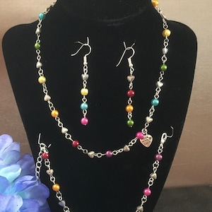 Keisa’s Colourful Chakra Jewellery Handmade Set Necklace,Bracelet,Earrings (can be sold as seperates)