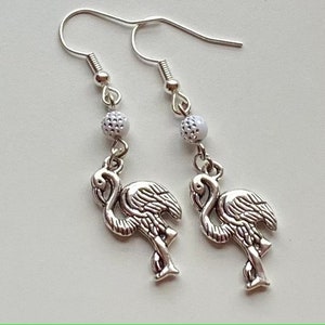 Keisa&#39;s Flamingo Dangle Drop Silver Earrings