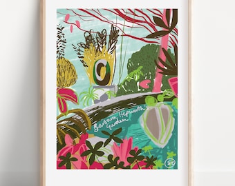 St. Ives Giclée Print, Barbara Hepworth's Garden, Cornwall Wall Art, gift for gardener, home decor, garden prints, tropical prints