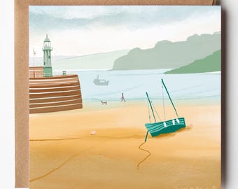 St Ives Hafen Grußbild, Cornwall Kunst Karte