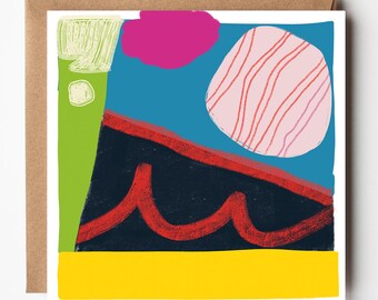 Abstract Coastal Art Card: Seaside Greetings, Blank Inside