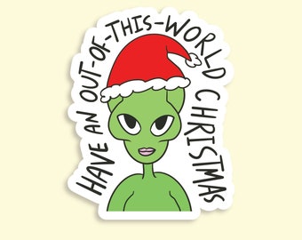 Out-Of-This-World Alien Wasserdichter Aufkleber | Laptop Aufkleber | Lustiger Sticker | Weihnachtsaufkleber | Kiffer Sticker