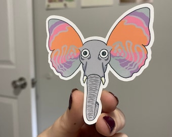 ELEPHLY Waterproof Sticker: Funny Elephant Butterfly Hybrid | Illustrated Cartoon Design